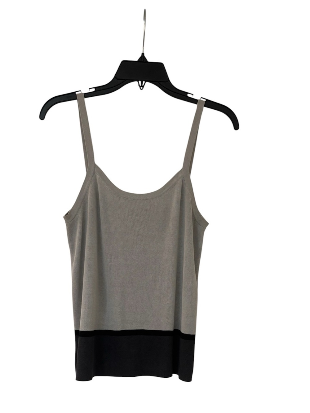 CASUAL CORNER 100% Silk Grey Cami with Black Contrast Hem